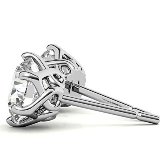 1 .0 CTW Round Cut Moissanite 6-Prong Interwoven Crown Stud Earrings 14k Gold - Picture 2 of 3